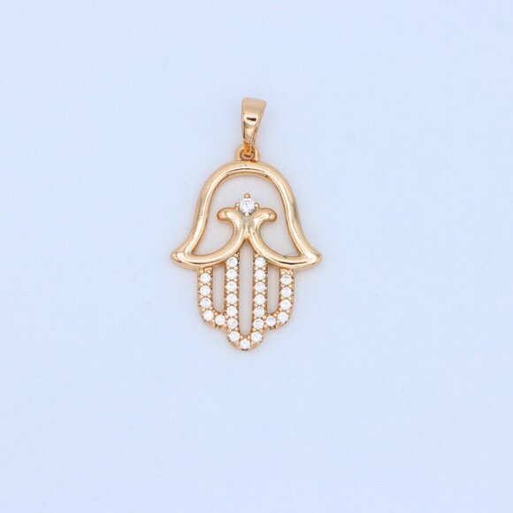 "Rose Gold Hamsa Hand Pendant in Gold Plated Brass with Accents, XPPT1760 - Picture 11 of 13